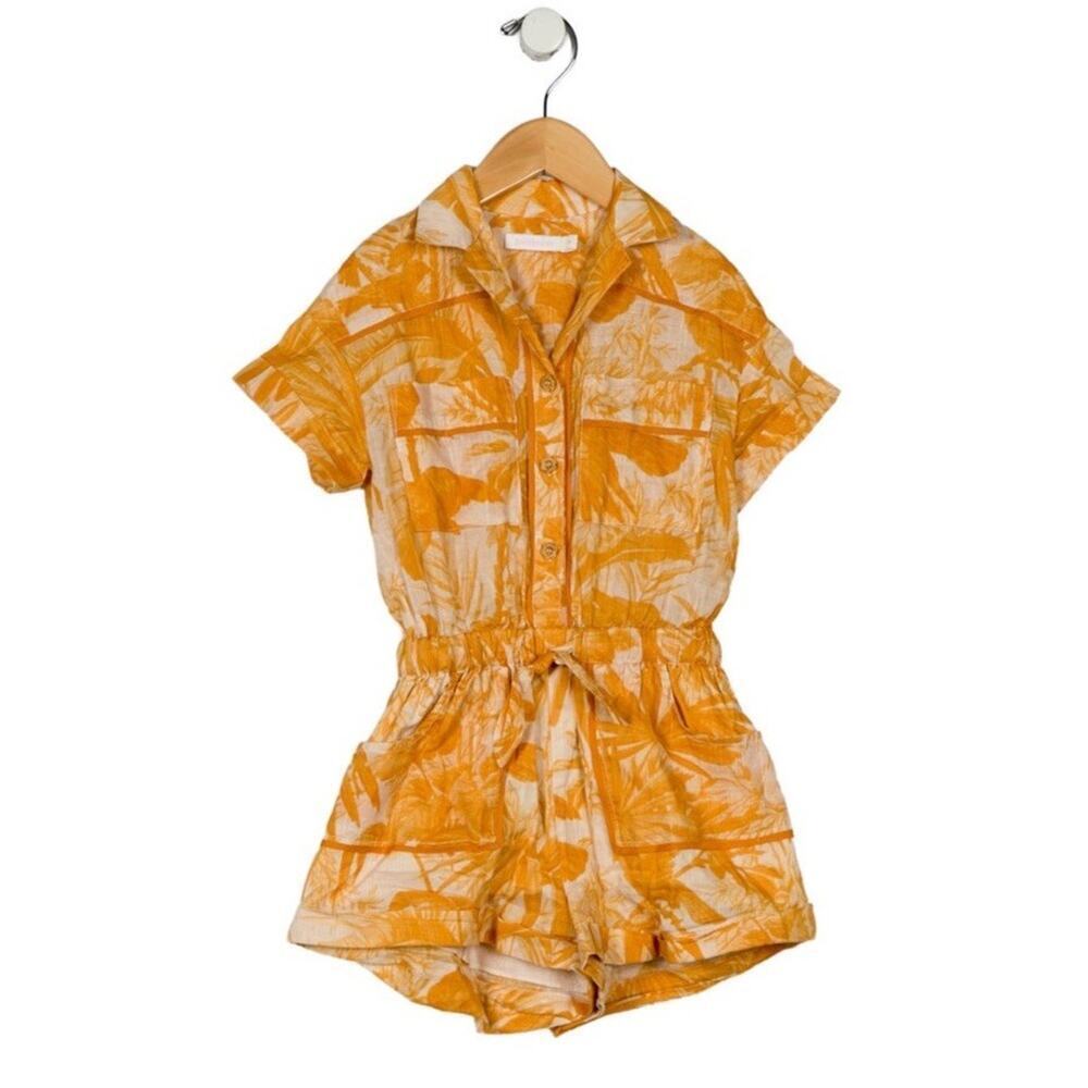 Zimmerman - Girls Orange Palm Print Romper One Piece - Size 1